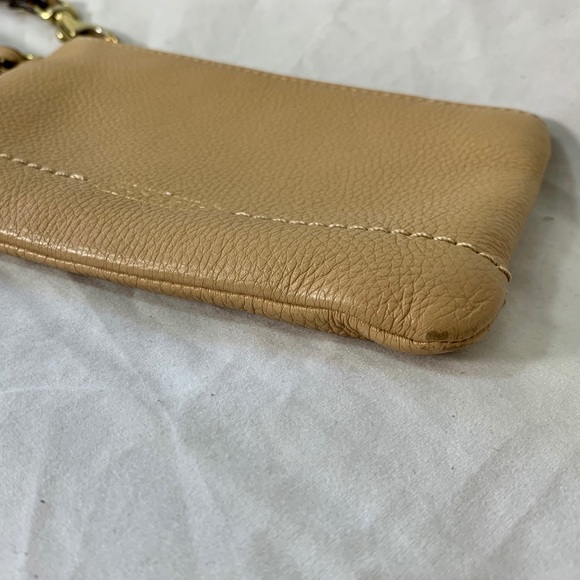 COACH Beige Pebbled Leather Wristlet Brown Gold - Picture 4 of 8